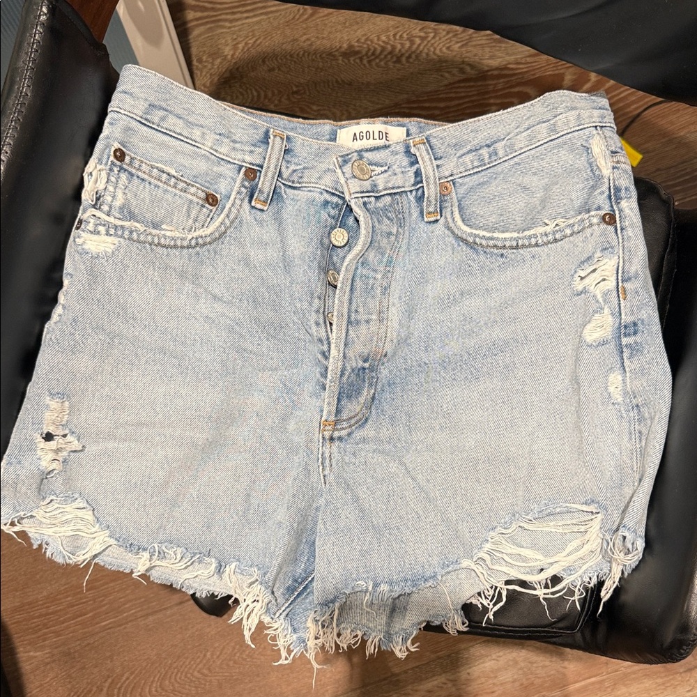 Agolde Women's Frayed Light Blue Jean Shorts “Dee Short”